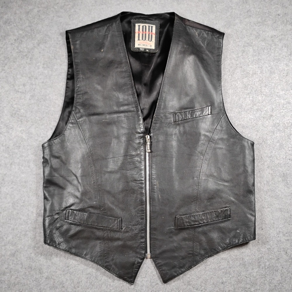 Vintage I.O.U. Collection Men's Black Genuine Leather Zip Up Vest Size XL